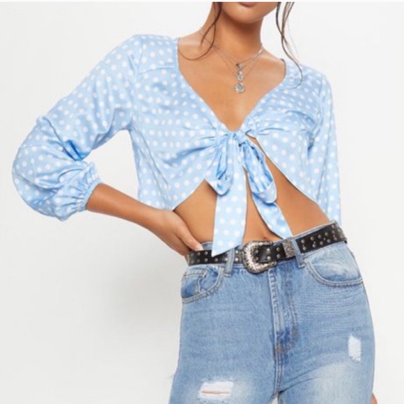 Tops - Polka Dot Baby Blue Wrap Top